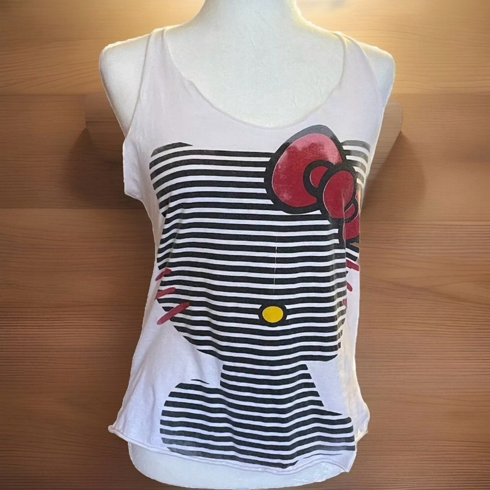 Hello Kitty White Racerback Tank Top One Size Upcycled